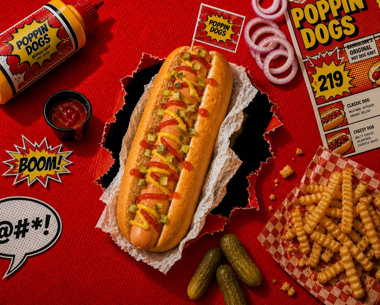 Poppin' Dogs, dish photographed and reframed by Pleny